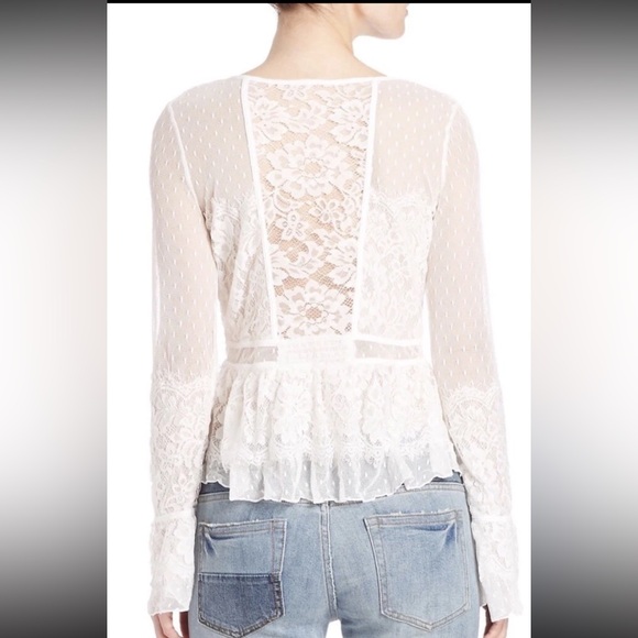 Free People Penelope Lace Swiss Dot Peplum Blouse Top White Size Large - Picture 2 of 11